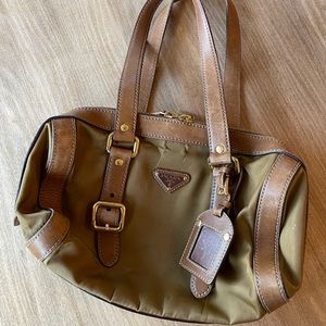 Prada Tan Nylon & Leather Shoulder Bag with Double Zipper